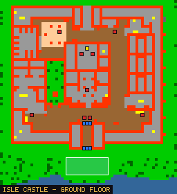 Amarillo: estandarte. Rojo: guardias. Azul: la puerta. Verde: campamento.