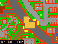 Map of Mad Scientist's Lab in Yalahar: the house is highlighted in gold, the red mark is the entrance.