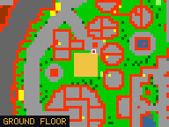 Map of Aureate Court 3 in Yalahar: the house is highlighted in gold, the red mark is the entrance.