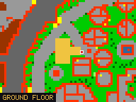 Map of Aureate Court 4 in Yalahar: the house is highlighted in gold, the red mark is the entrance.
