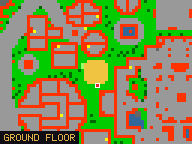 Map of Aureate Court 5 in Yalahar: the house is highlighted in gold, the red mark is the entrance.