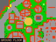Map of Aureate Court 2 in Yalahar: the house is highlighted in gold, the red mark is the entrance.