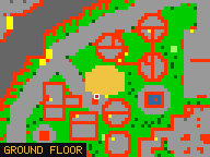 Map of Aureate Court 1 in Yalahar: the house is highlighted in gold, the red mark is the entrance.