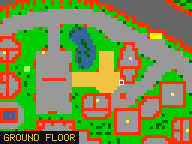 Map of Fortune Wing 3 in Yalahar: the house is highlighted in gold, the red mark is the entrance.