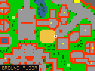 Map of Fortune Wing 2 in Yalahar: the house is highlighted in gold, the red mark is the entrance.
