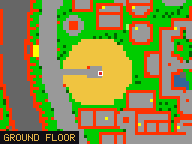 Map of Sun Palace in Yalahar: the house is highlighted in gold, the red mark is the entrance.