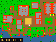 Map of Haggler's Hangout 2 in Port Hope: the house is highlighted in gold, the red mark is the entrance.