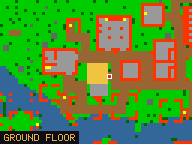 Map of Haggler's Hangout 1 in Port Hope: the house is highlighted in gold, the red mark is the entrance.