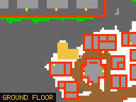 Map of Glacier Side 1 in Svargrond: the house is highlighted in gold, the red mark is the entrance.