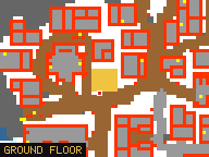 Map of Spirit Homes 5 in Svargrond: the house is highlighted in gold, the red mark is the entrance.
