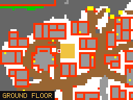 Map of Spirit Homes 4 in Svargrond: the house is highlighted in gold, the red mark is the entrance.