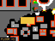 Map of Spirit Homes 3 in Svargrond: the house is highlighted in gold, the red mark is the entrance.