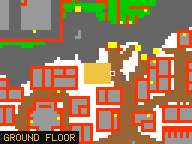Map of Arena Walk 3 in Svargrond: the house is highlighted in gold, the red mark is the entrance.