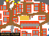 Map of Bears Paw 1 in Svargrond: the house is highlighted in gold, the red mark is the entrance.