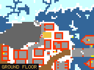 Map of Tusk Flats 4 in Svargrond: the house is highlighted in gold, the red mark is the entrance.