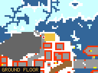 Map of Tusk Flats 6 in Svargrond: the house is highlighted in gold, the red mark is the entrance.