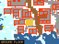 Map of Furrier Quarter 2 in Svargrond: the house is highlighted in gold, the red mark is the entrance.