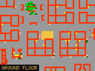 Map of Darashia 3, Flat 05 in Darashia: the house is highlighted in gold, the red mark is the entrance.