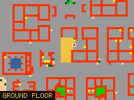 Map of Darashia 3, Flat 02 in Darashia: the house is highlighted in gold, the red mark is the entrance.