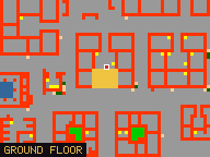 Map of Darashia 3, Flat 03 in Darashia: the house is highlighted in gold, the red mark is the entrance.