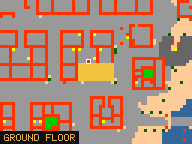 Map of Darashia 8, Flat 03 in Darashia: the house is highlighted in gold, the red mark is the entrance.