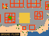 Map of Darashia, Eastern Guildhall in Darashia: the house is highlighted in gold, the red mark is the entrance.