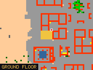 Map of Darashia 2, Flat 05 in Darashia: the house is highlighted in gold, the red mark is the entrance.