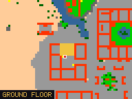 Map of Darashia 1, Flat 02 in Darashia: the house is highlighted in gold, the red mark is the entrance.