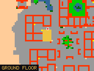 Map of Darashia 1, Flat 05 in Darashia: the house is highlighted in gold, the red mark is the entrance.