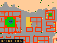 Map of Darashia 5, Flat 02 in Darashia: the house is highlighted in gold, the red mark is the entrance.
