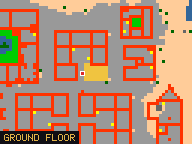 Map of Darashia 5, Flat 05 in Darashia: the house is highlighted in gold, the red mark is the entrance.