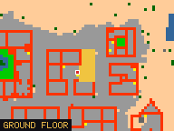 Map of Darashia 5, Flat 04 in Darashia: the house is highlighted in gold, the red mark is the entrance.