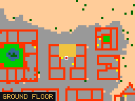 Map of Darashia 5, Flat 03 in Darashia: the house is highlighted in gold, the red mark is the entrance.