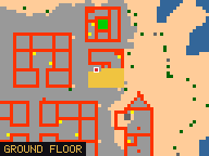 Map of Darashia 6b in Darashia: the house is highlighted in gold, the red mark is the entrance.