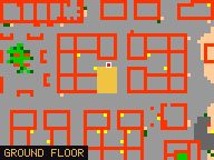 Map of Darashia 4, Flat 05 in Darashia: the house is highlighted in gold, the red mark is the entrance.