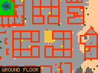 Map of Darashia 7, Flat 01 in Darashia: the house is highlighted in gold, the red mark is the entrance.