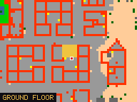 Map of Darashia 7, Flat 02 in Darashia: the house is highlighted in gold, the red mark is the entrance.