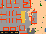 Map of Darashia 7, Flat 03 in Darashia: the house is highlighted in gold, the red mark is the entrance.