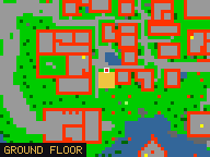 Map of Litter Promenade 1 in Liberty Bay: the house is highlighted in gold, the red mark is the entrance.