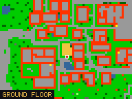 Map of Rum Alley 3 in Liberty Bay: the house is highlighted in gold, the red mark is the entrance.