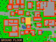 Map of Straycat's Corner 5 in Liberty Bay: the house is highlighted in gold, the red mark is the entrance.