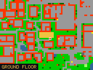 Map of Straycat's Corner 4 in Liberty Bay: the house is highlighted in gold, the red mark is the entrance.