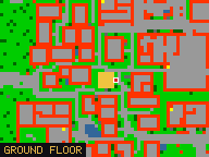 Map of Straycat's Corner 1 in Liberty Bay: the house is highlighted in gold, the red mark is the entrance.