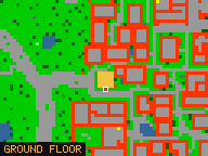 Map of Rum Alley 2 in Liberty Bay: the house is highlighted in gold, the red mark is the entrance.
