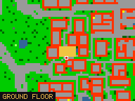 Map of Smuggler Backyard 3 in Liberty Bay: the house is highlighted in gold, the red mark is the entrance.