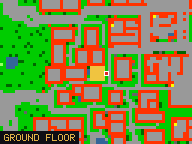 Map of Shady Trail 3 in Liberty Bay: the house is highlighted in gold, the red mark is the entrance.