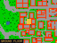 Map of Smuggler Backyard 4 in Liberty Bay: the house is highlighted in gold, the red mark is the entrance.