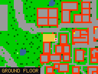 Map of Smuggler Backyard 1 in Liberty Bay: the house is highlighted in gold, the red mark is the entrance.