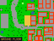 Map of Sugar Street 1 in Liberty Bay: the house is highlighted in gold, the red mark is the entrance.