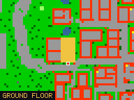 Map of Sugar Street 2 in Liberty Bay: the house is highlighted in gold, the red mark is the entrance.